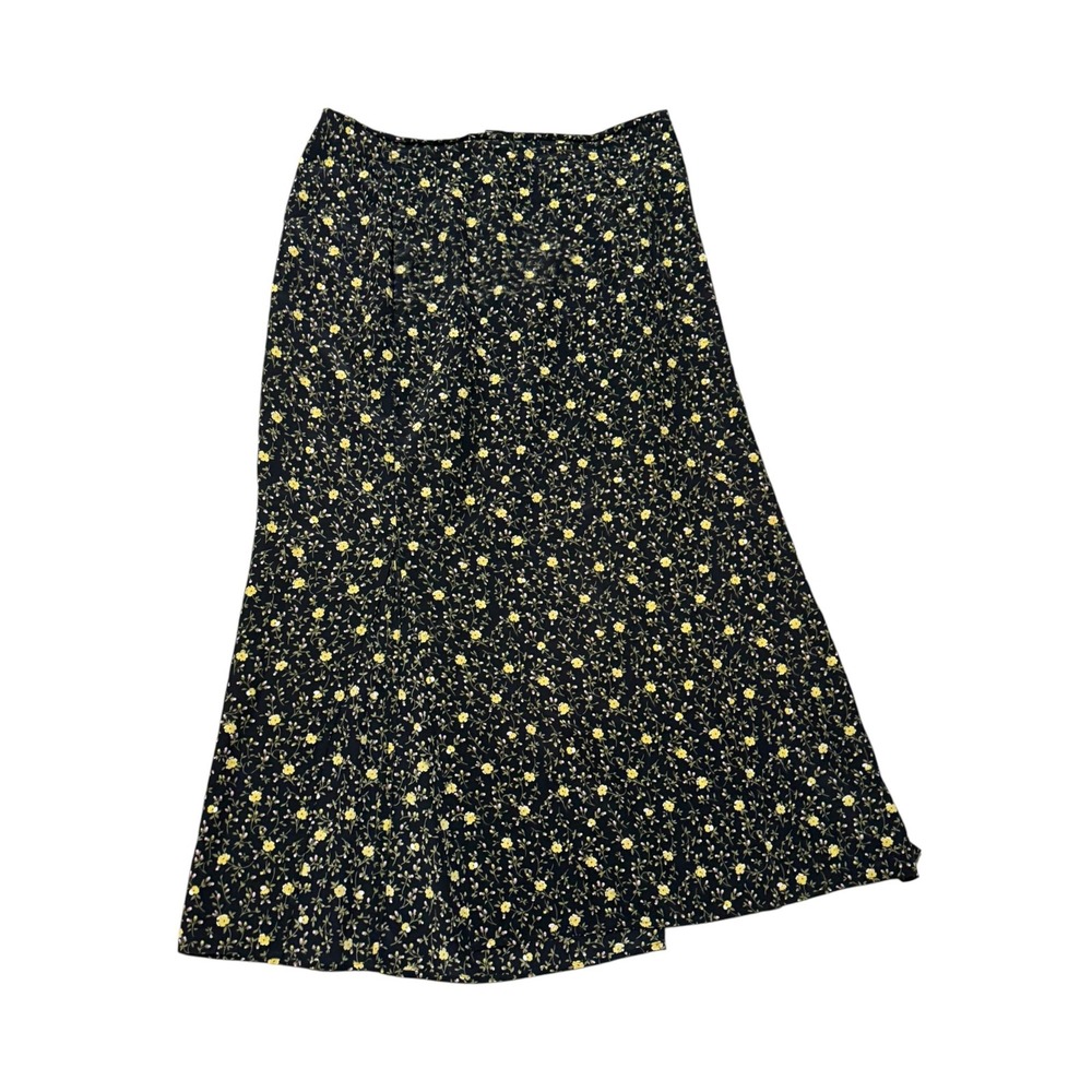 The Limited Y2K 90s VTG 100% Silk Black Floral Midi Skirt Side Slits Whimsigoth - Picture 2 of 6